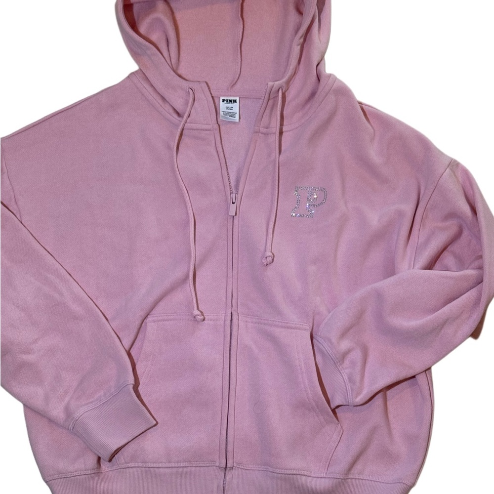 NEW VICTORIAS SECRET PINK BLING FULL ZIP HOODIE + JOGGERS RHINESTONE 2PC SET - Picture 5 of 10
